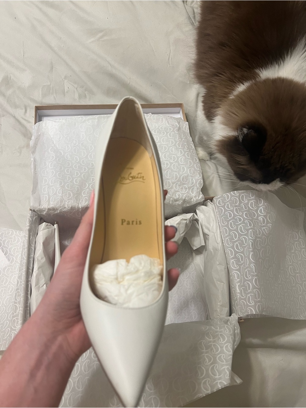 Christian Louboutin White Leather Pointed-Toe Stiletto Pumps - Picture 5 of 10